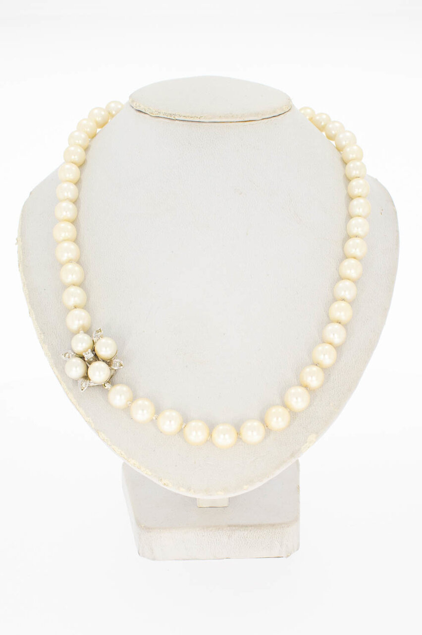 14 karaat Parel ketting met  diamant - 46,4 cm