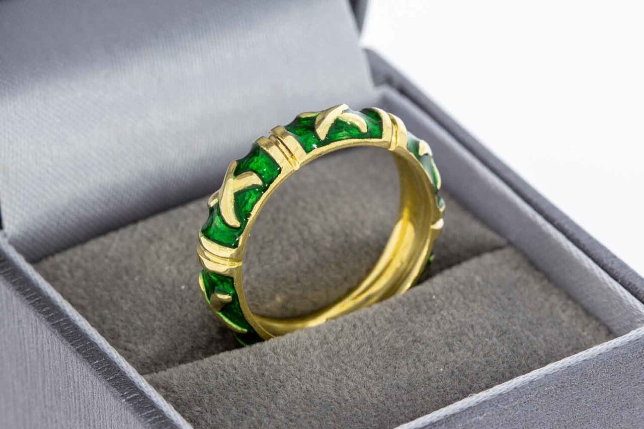 18 Karaat gouden Emaille ring - 18,6 mm
