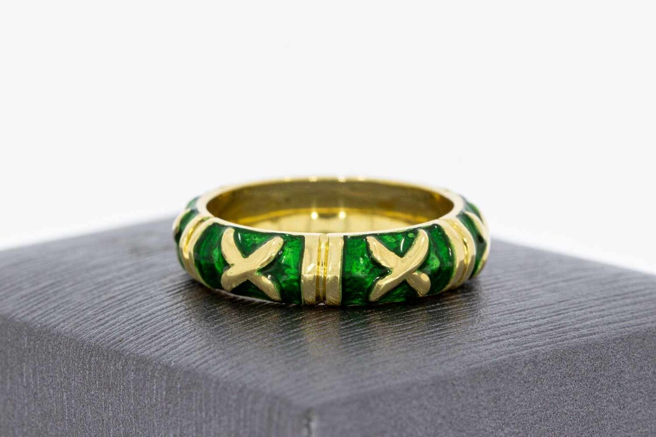 18 Karaat gouden Emaille ring - 18,6 mm