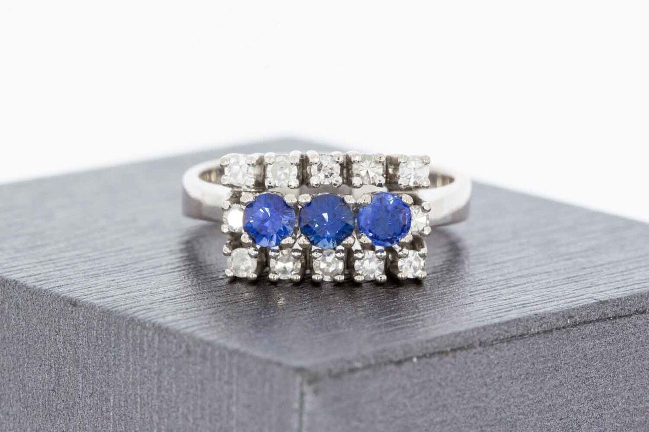 18 Karaat Diamant en Saffierring - 17,5 mm