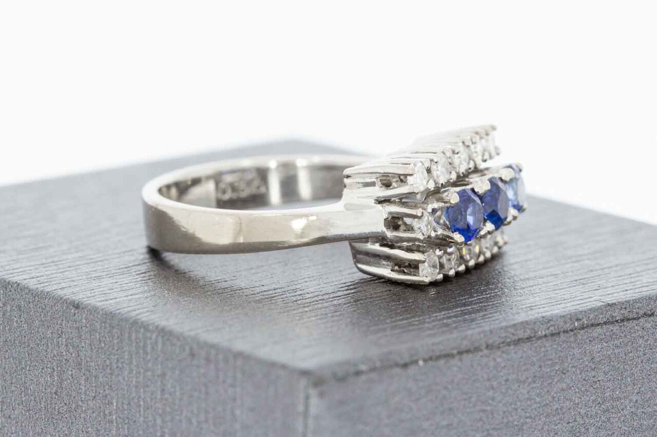 18 Karaat Diamant en Saffierring - 17,5 mm