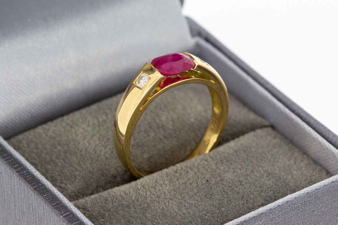 18 Karaat Robijnring met Diamant - 17 mm