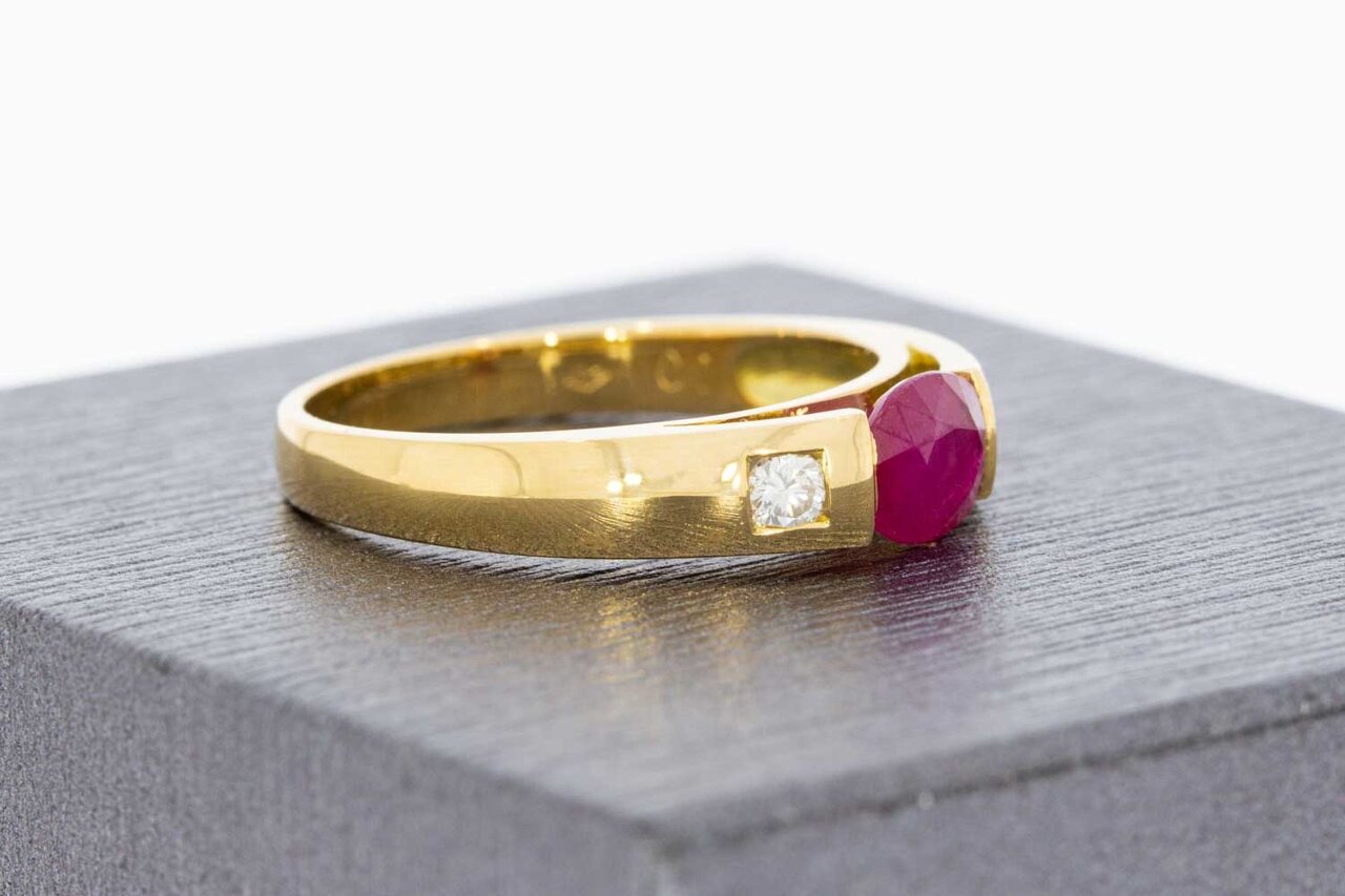 18 Karaat Robijnring met Diamant - 17 mm