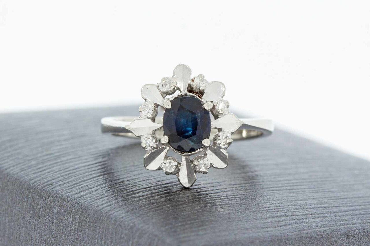 14 Karaat Saffier ring met Diamant - 15,2 mm