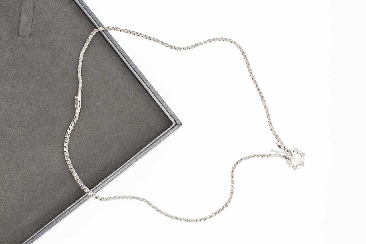 14 Karaat Parel Collier met diamant - 45 cm