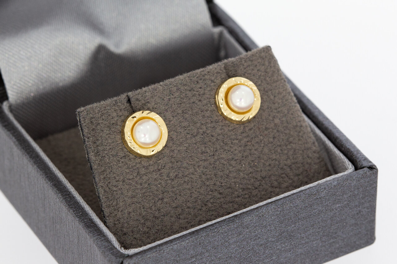 14 karaat gouden Parel oorknoppen - 0,7 cm