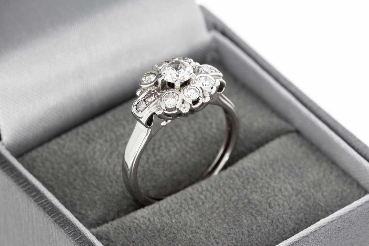 14 karaat witgouden diamantring - 17,2 mm