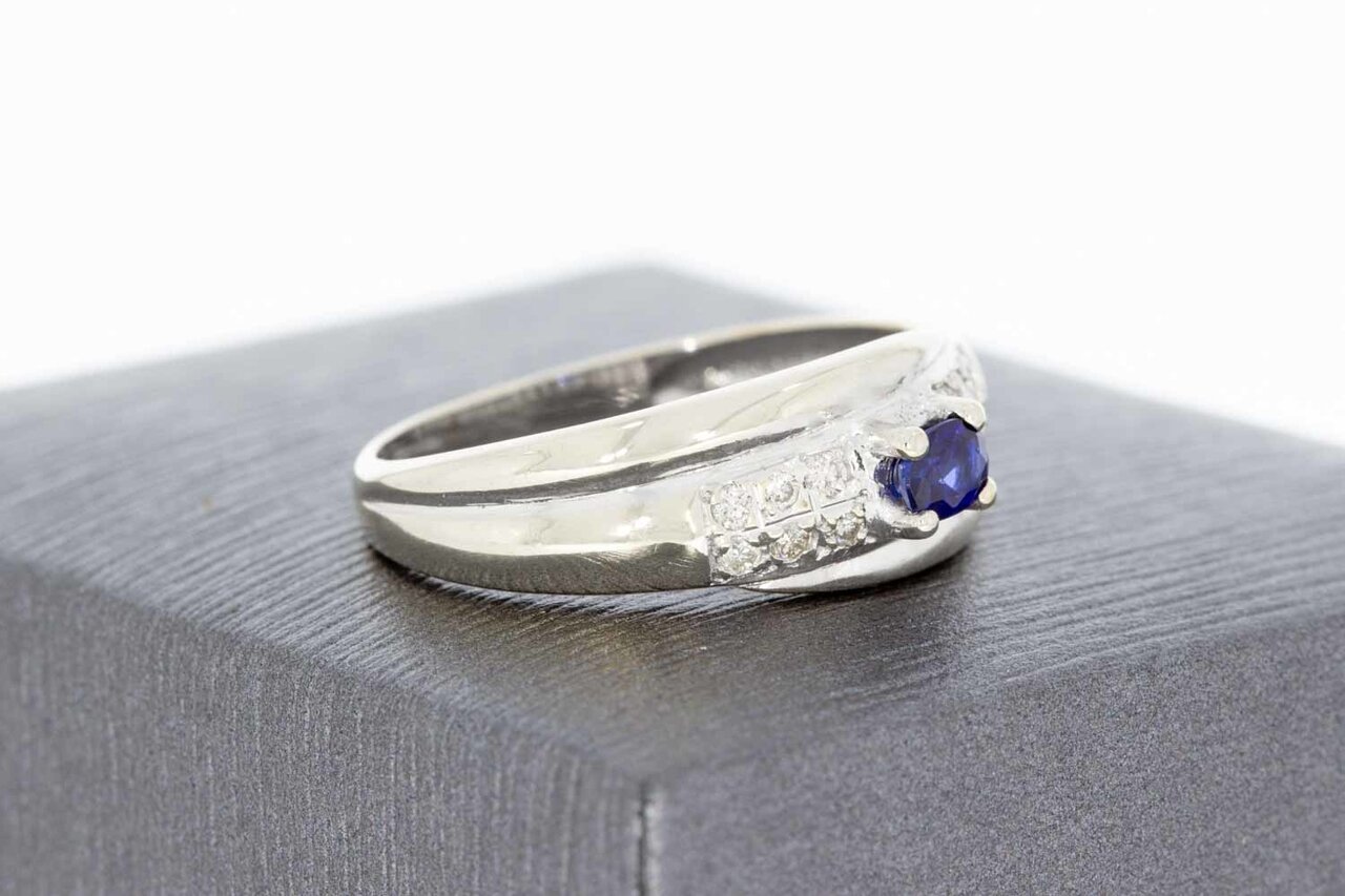 18 Karaat Saffierring met Diamant - 18,6