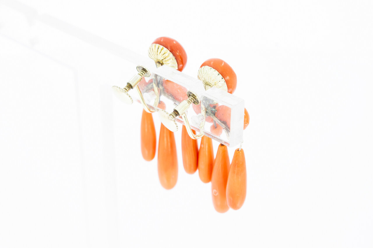 Vintage Girandole bloedkoraal hangers