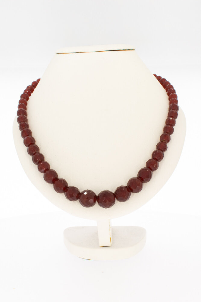 Granaten Collier met gouden sluiting - 47 cm