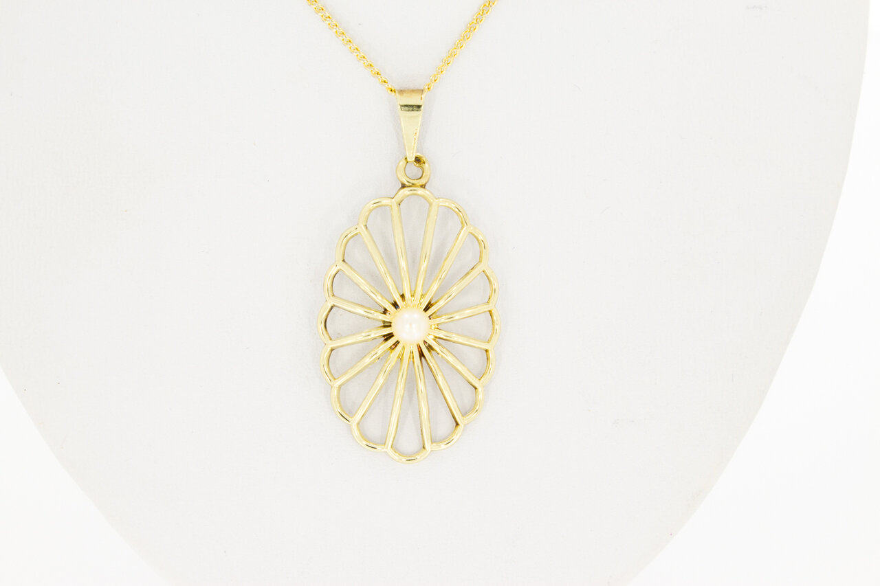 Parel kettinghanger 14 karaat geelgoud 