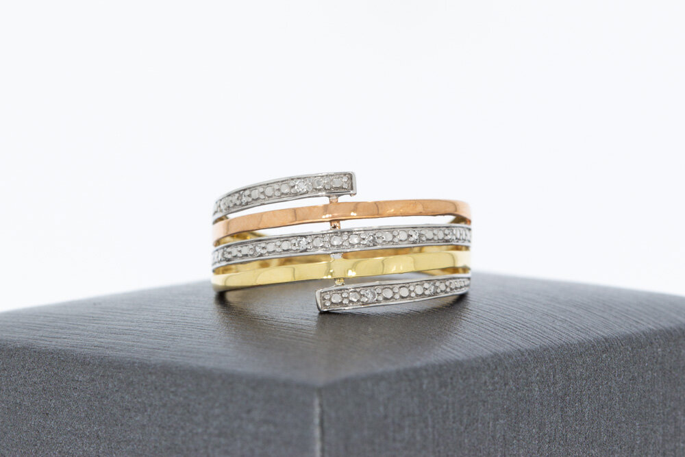 9 karaat tricolor band ring - 17,6 mm