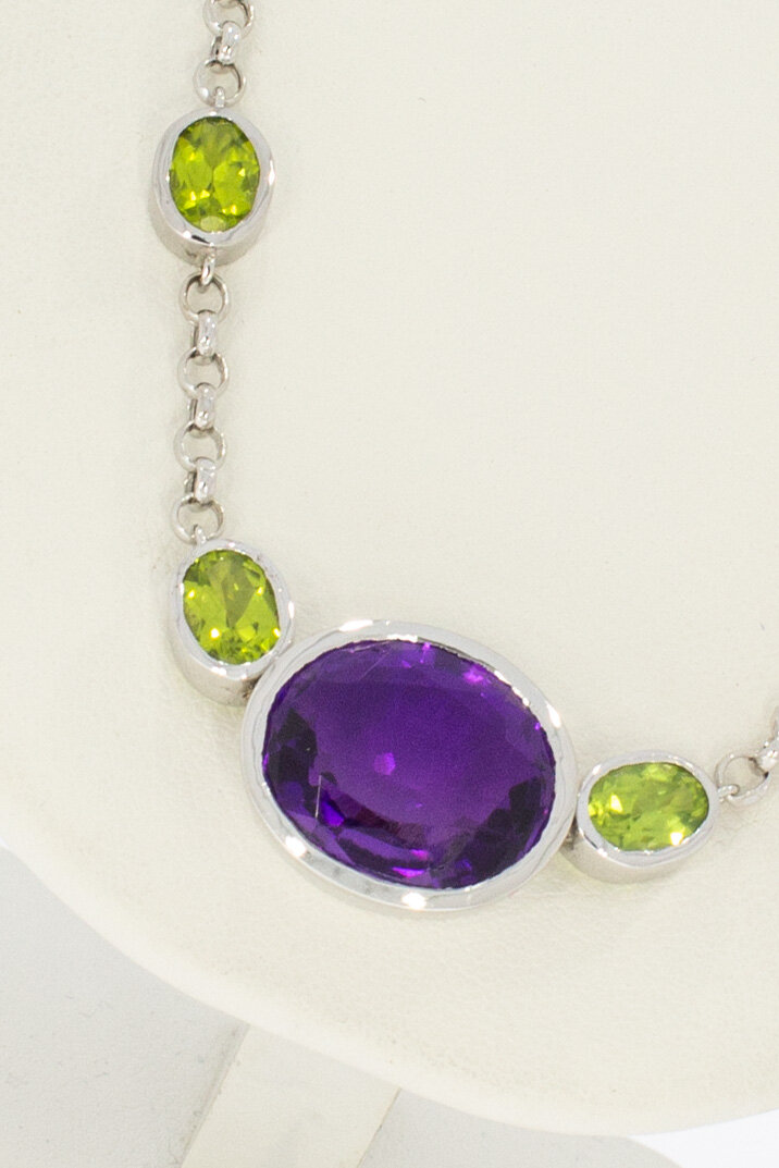 Witgouden Edelsteen ketting - 45 cm