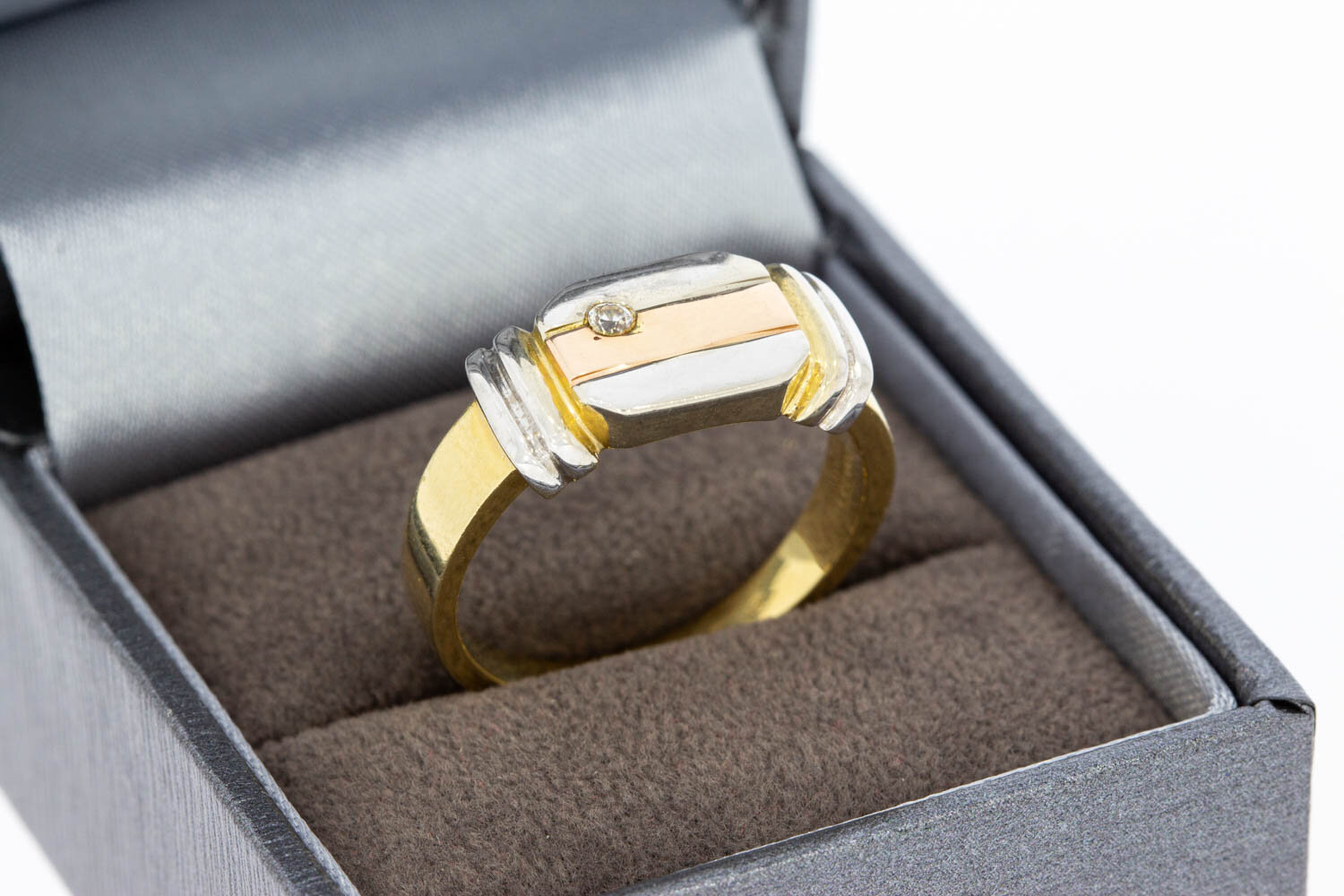 14 Karaat goud Zirkonia heren ring - 19,4 mm