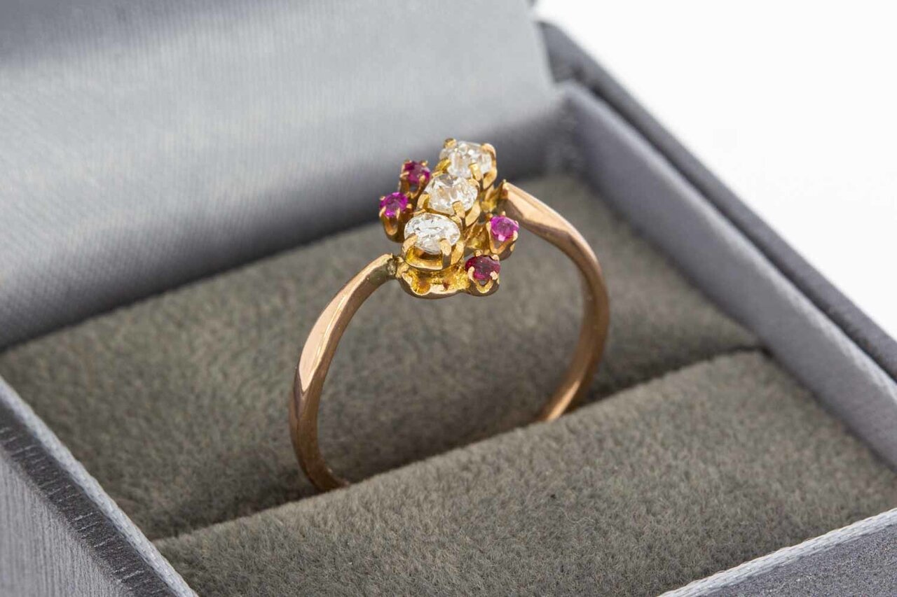 18 karaat gouden ring dames met robijn en diamant - 17,1 mm