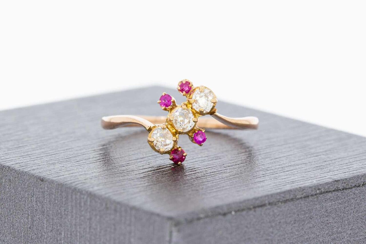 18 karaat gouden ring dames met robijn en diamant - 17,1 mm
