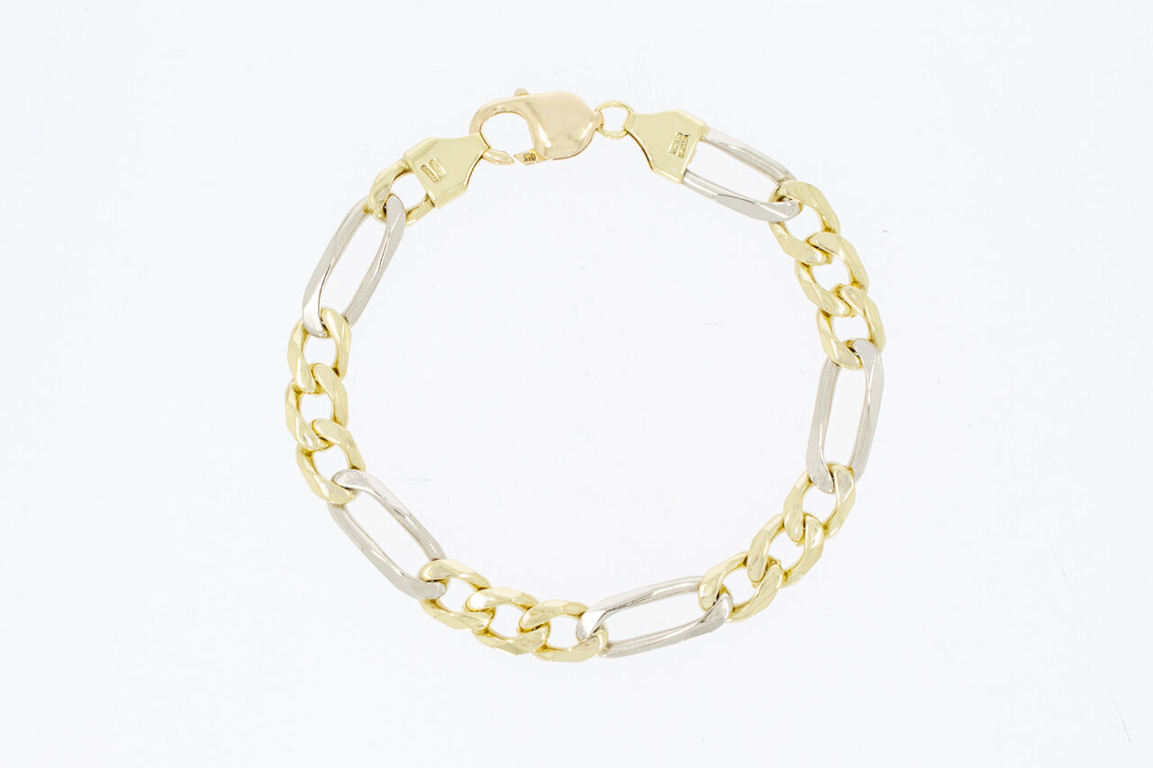 14 Karaat bicolor Figaro armband - 22,8 cm