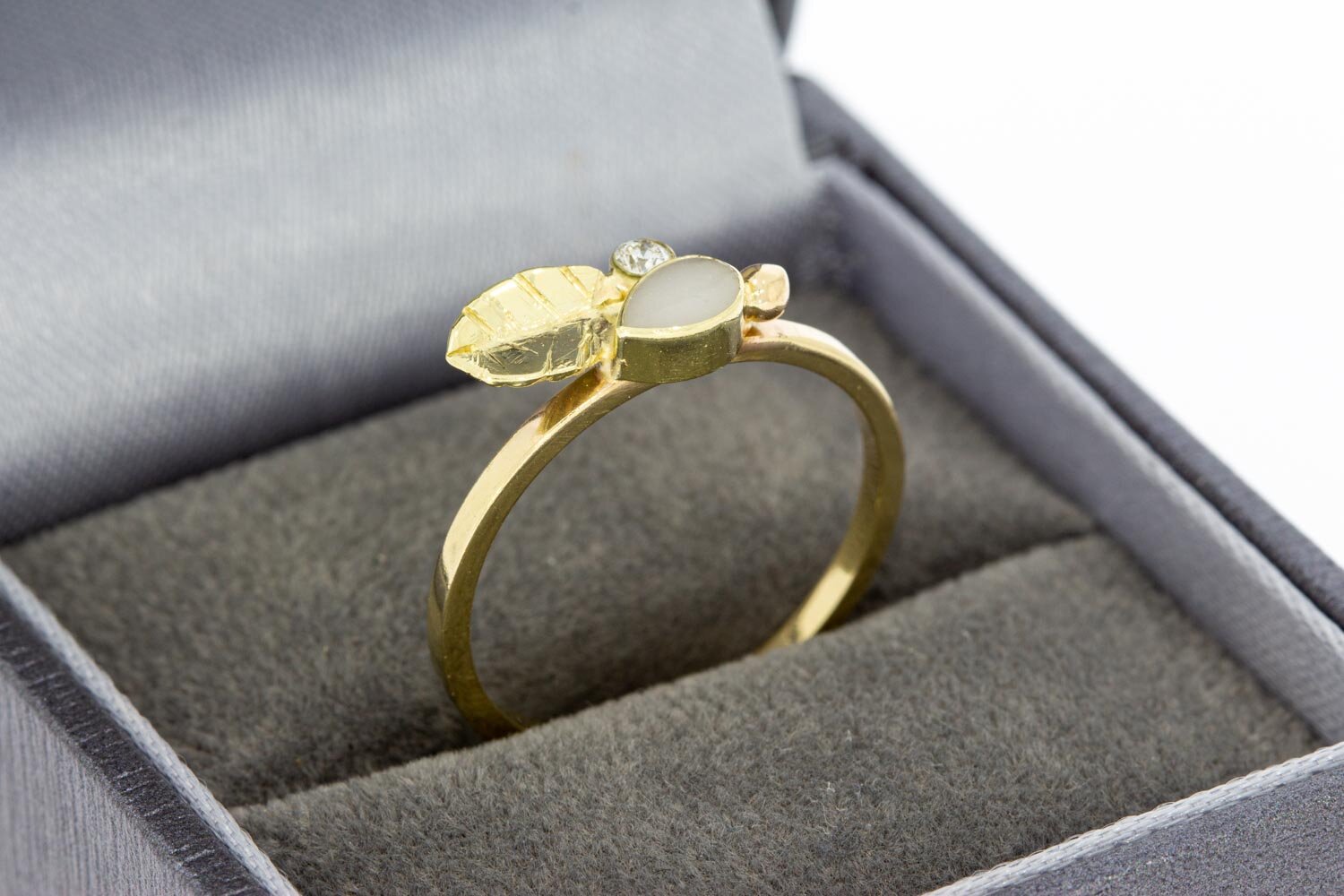 14K diamantring met Emaille - 17,4 mm