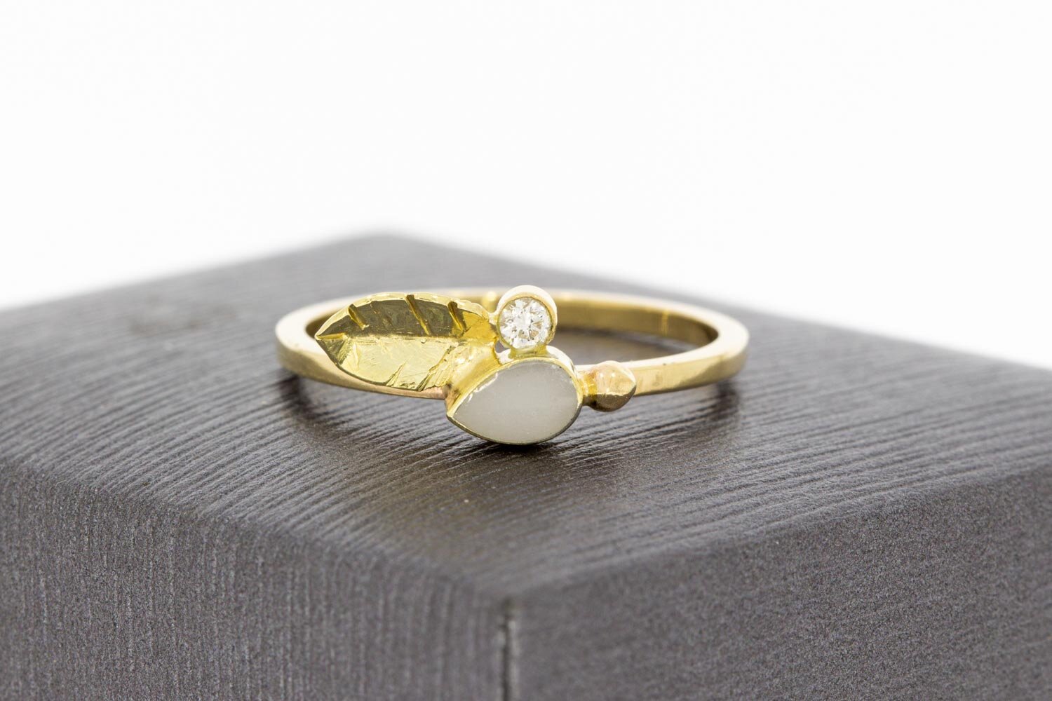 14K diamantring met Emaille - 17,4 mm