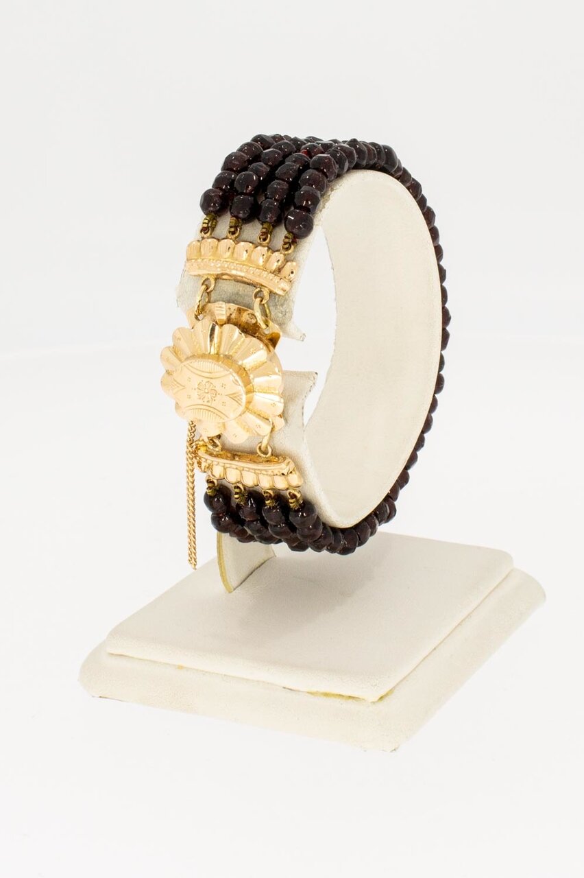 Granaat armband met gouden sluiting - 18 cm