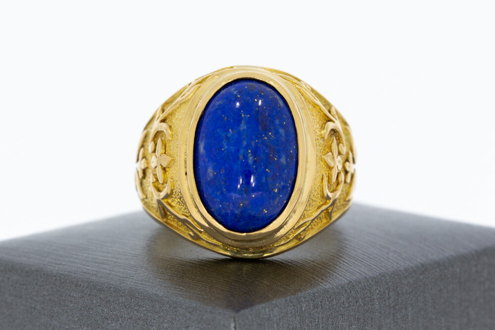 Gouden statementring heren 18 karaat met lapis lazuli - 22,3 mm