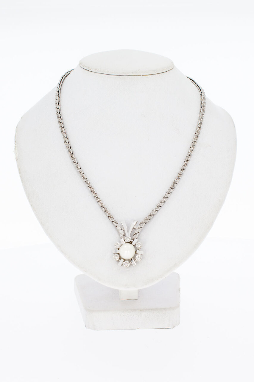 14 Karaat Parel Collier met diamant - 45 cm