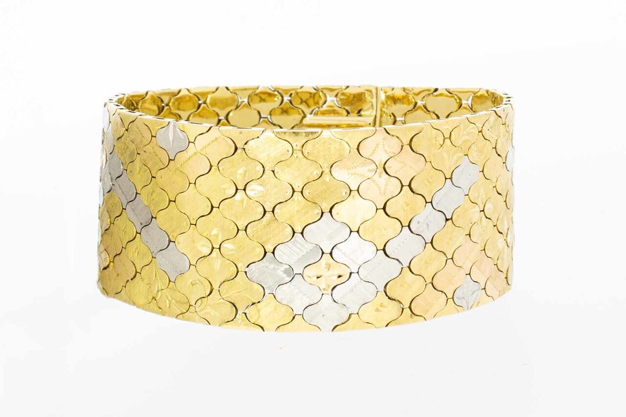 Vintage brede tricolor gouden armband 18 karaat - 19,7 cm