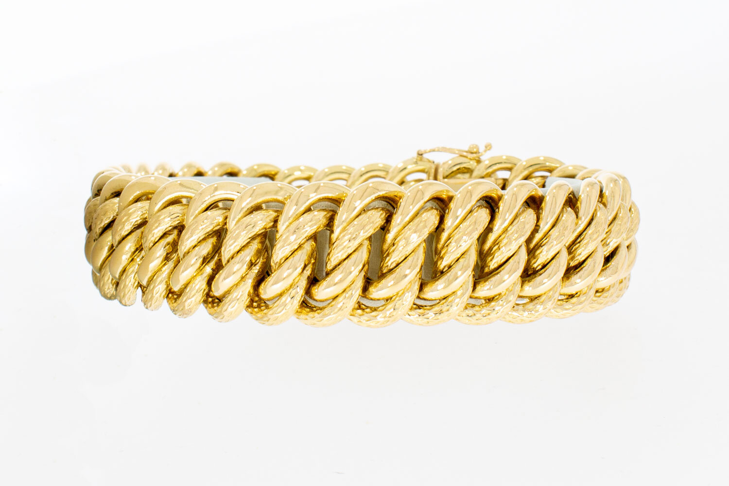 Vintage brede ros&eacute;gouden gevlochten armband 18 karaat - 22,3 cm