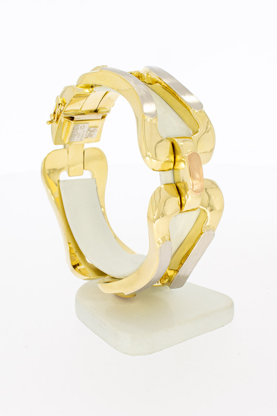 Brede bicolor gouden armband dames 18 karaat - 20 cm