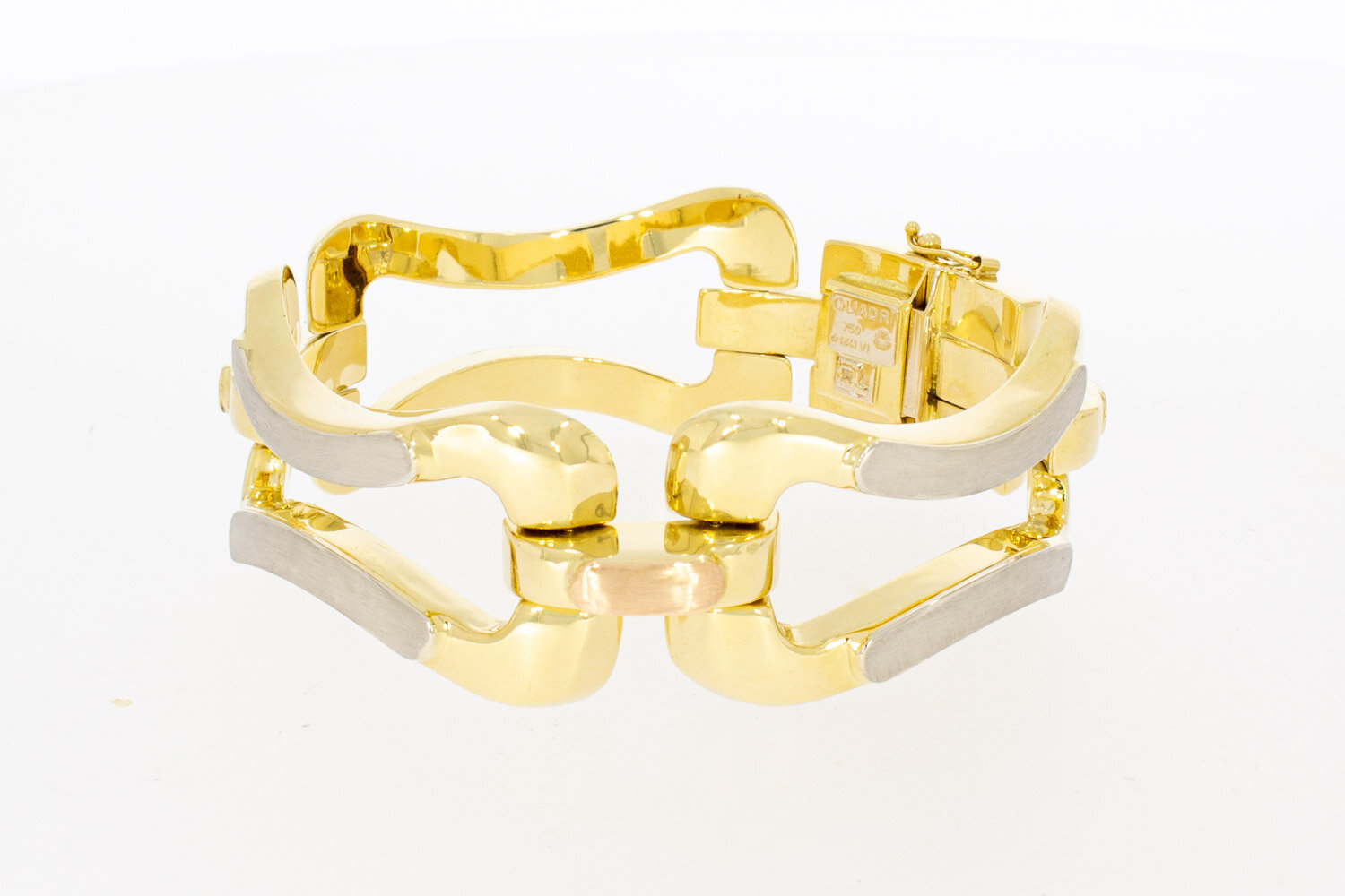 Brede bicolor gouden armband dames 18 karaat - 20 cm
