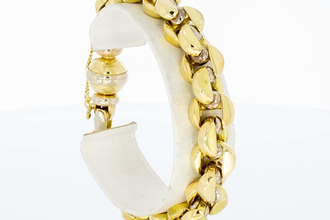 Bicolor gouden anker armband 18 karaat - 21 cm