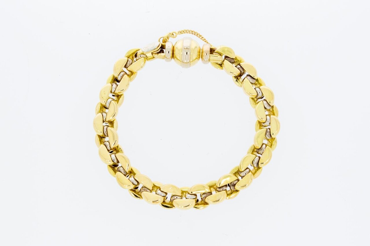 Bicolor gouden anker armband 18 karaat - 21 cm