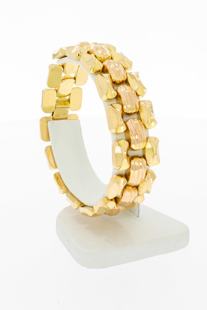Vintage brede bicolor gouden schakelarmband 18 karaat - 19,2 cm