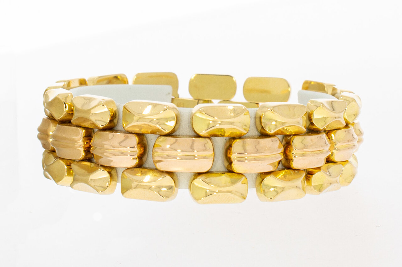 Vintage brede bicolor gouden schakelarmband 18 karaat - 19,2 cm