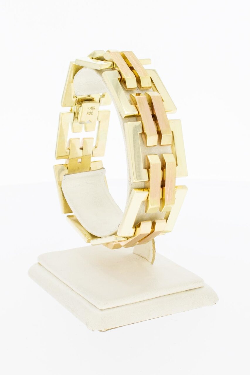 Vintage bicolor gouden staafjes armband 14 karaat - 20,4 cm
