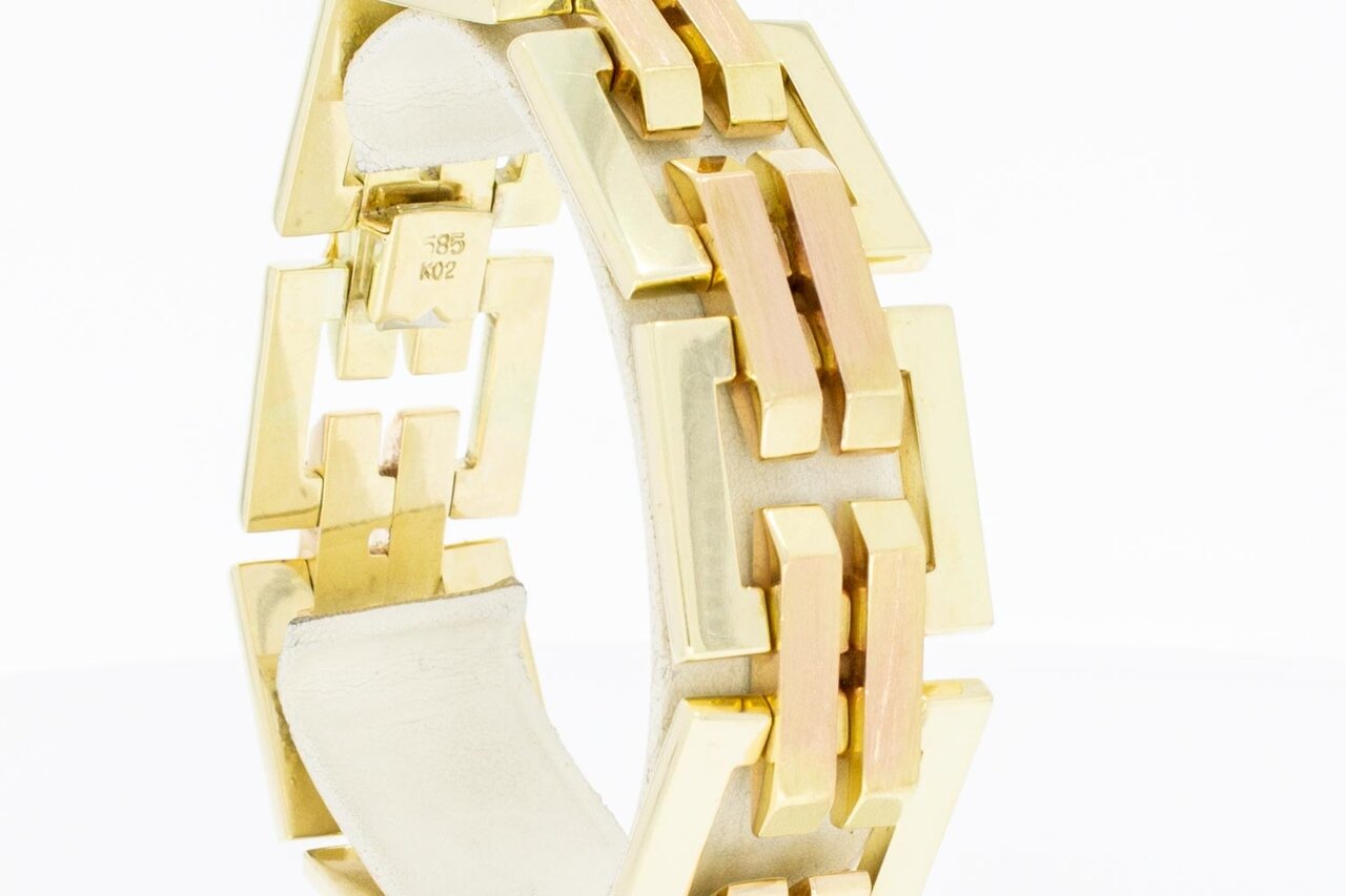 Vintage bicolor gouden staafjes armband 14 karaat - 20,4 cm