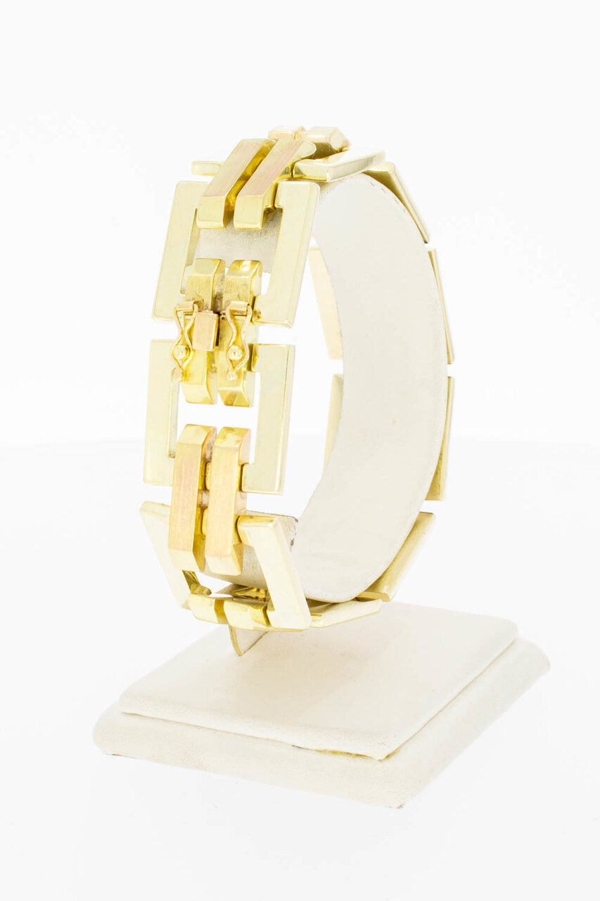Vintage bicolor gouden staafjes armband 14 karaat - 20,4 cm