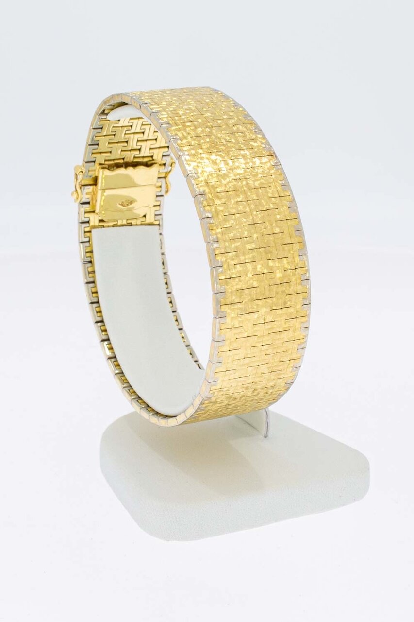 Vintage brede bicolor gouden armband 18 karaat - 18,8 cm