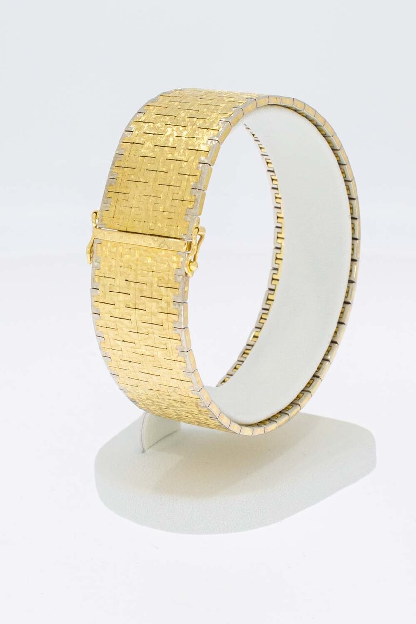 Vintage brede bicolor gouden armband 18 karaat - 18,8 cm