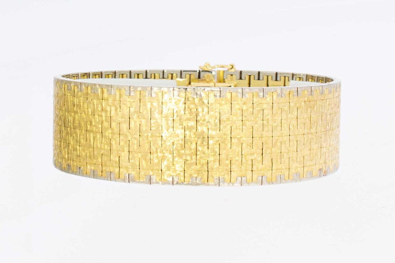 Vintage brede bicolor gouden armband 18 karaat - 18,8 cm