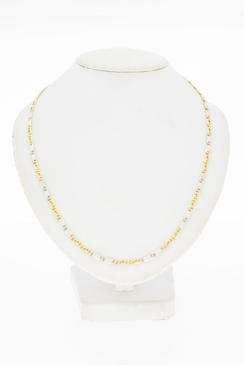 Bicolor gouden valkoog ketting 14 karaat - 46 cm