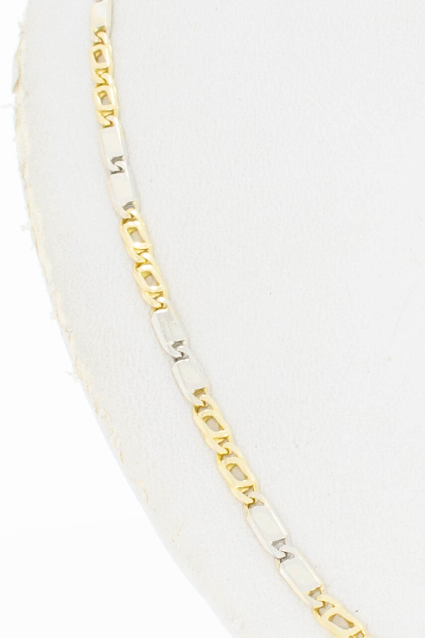 Bicolor gouden valkoog ketting 14 karaat - 46 cm
