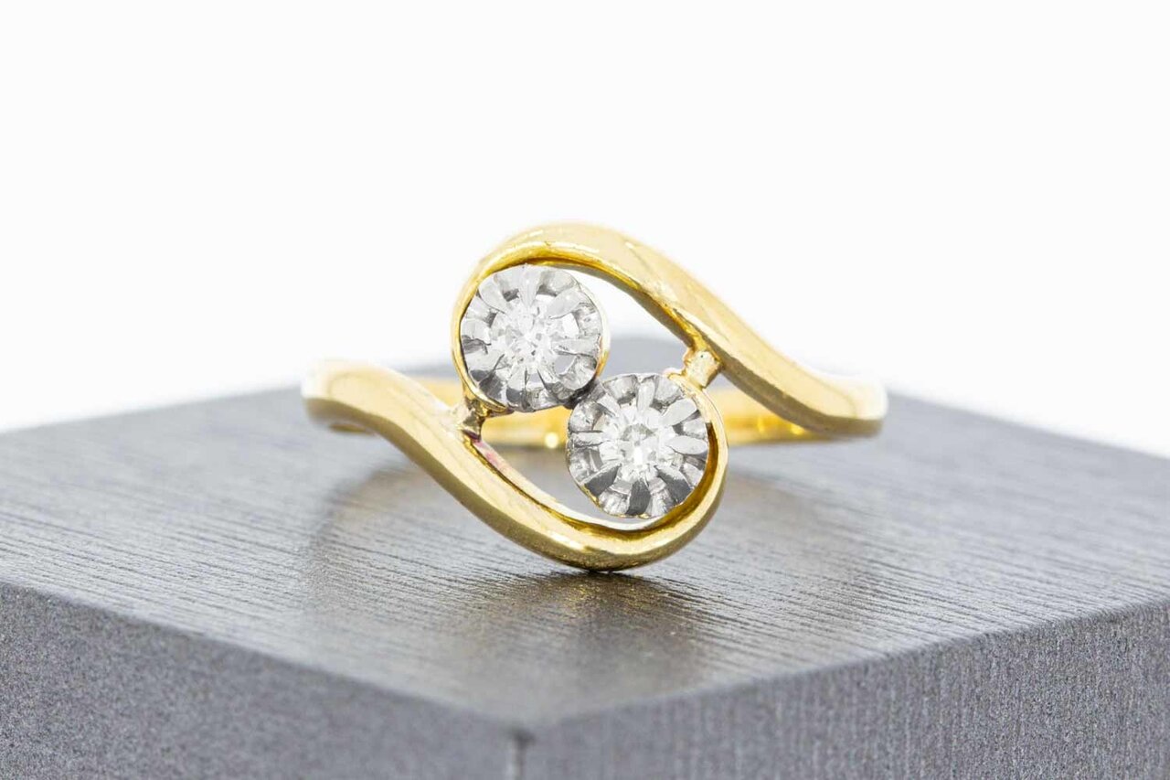 Bicolor gouden ring dames 18 karaat met diamant - 19,8 mm