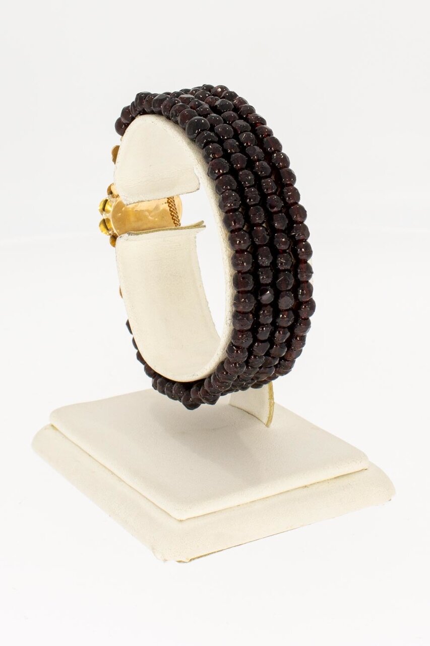 Granaat armband met gouden sluiting - 18 cm