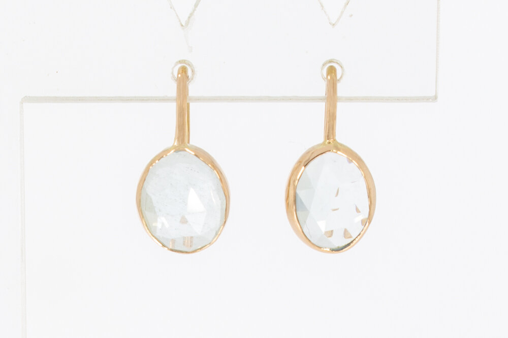 Ros&eacute;gouden oorhangers dames 14 karaat met aquamarijn - 1,7 cm