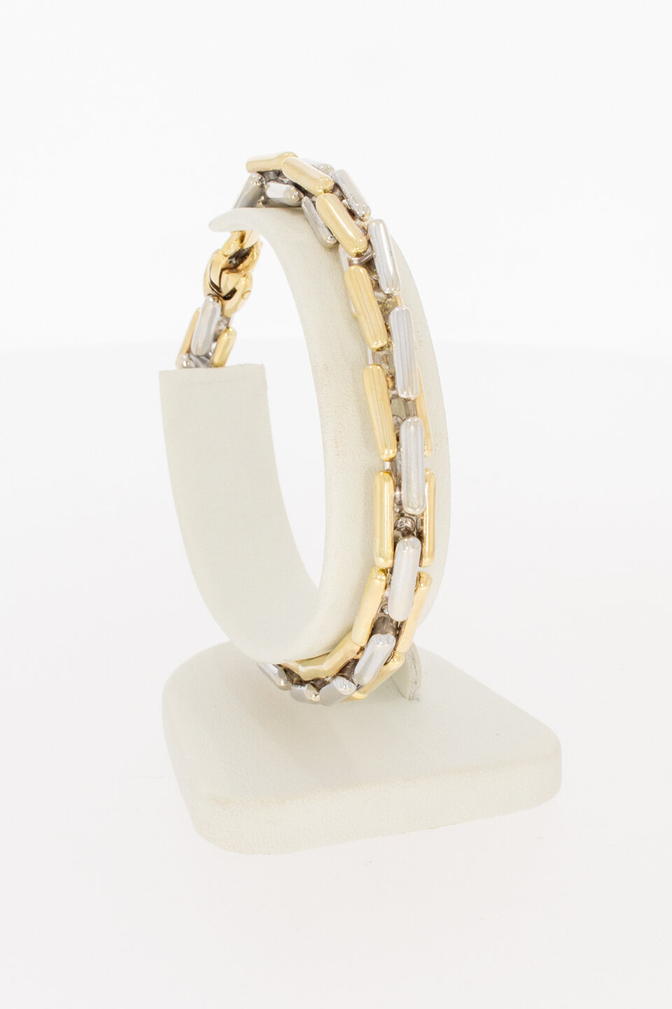 Staafjes armband 14 karaat bicolor goud -  20,2 cm