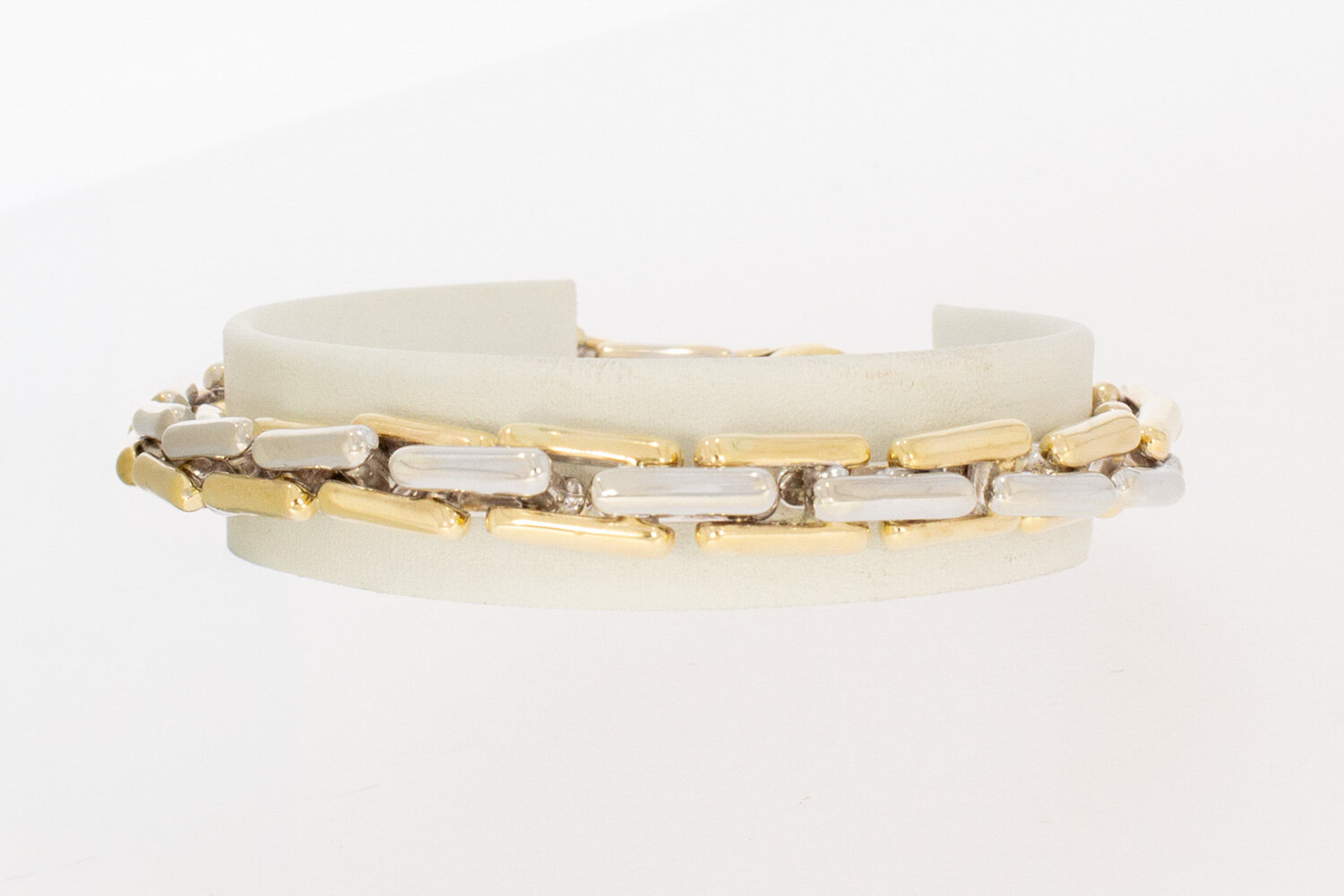 Staafjes armband 14 karaat bicolor goud -  20,2 cm