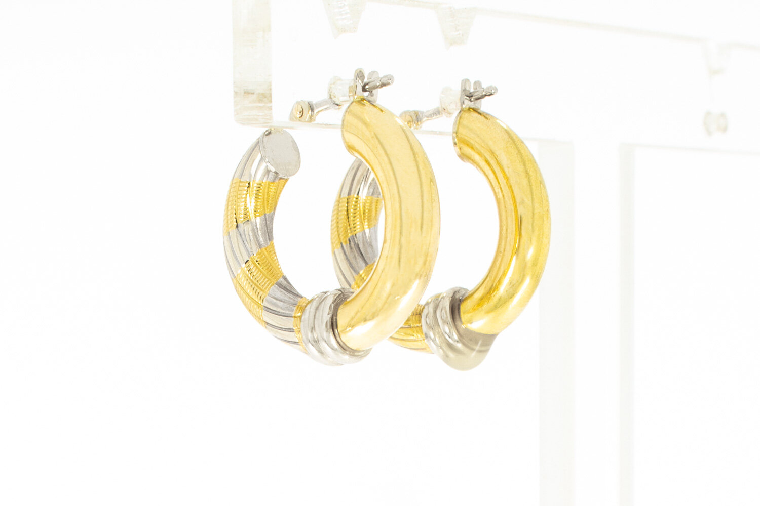 Bicolor gouden creolen dames 18 karaat - 1,9 cm