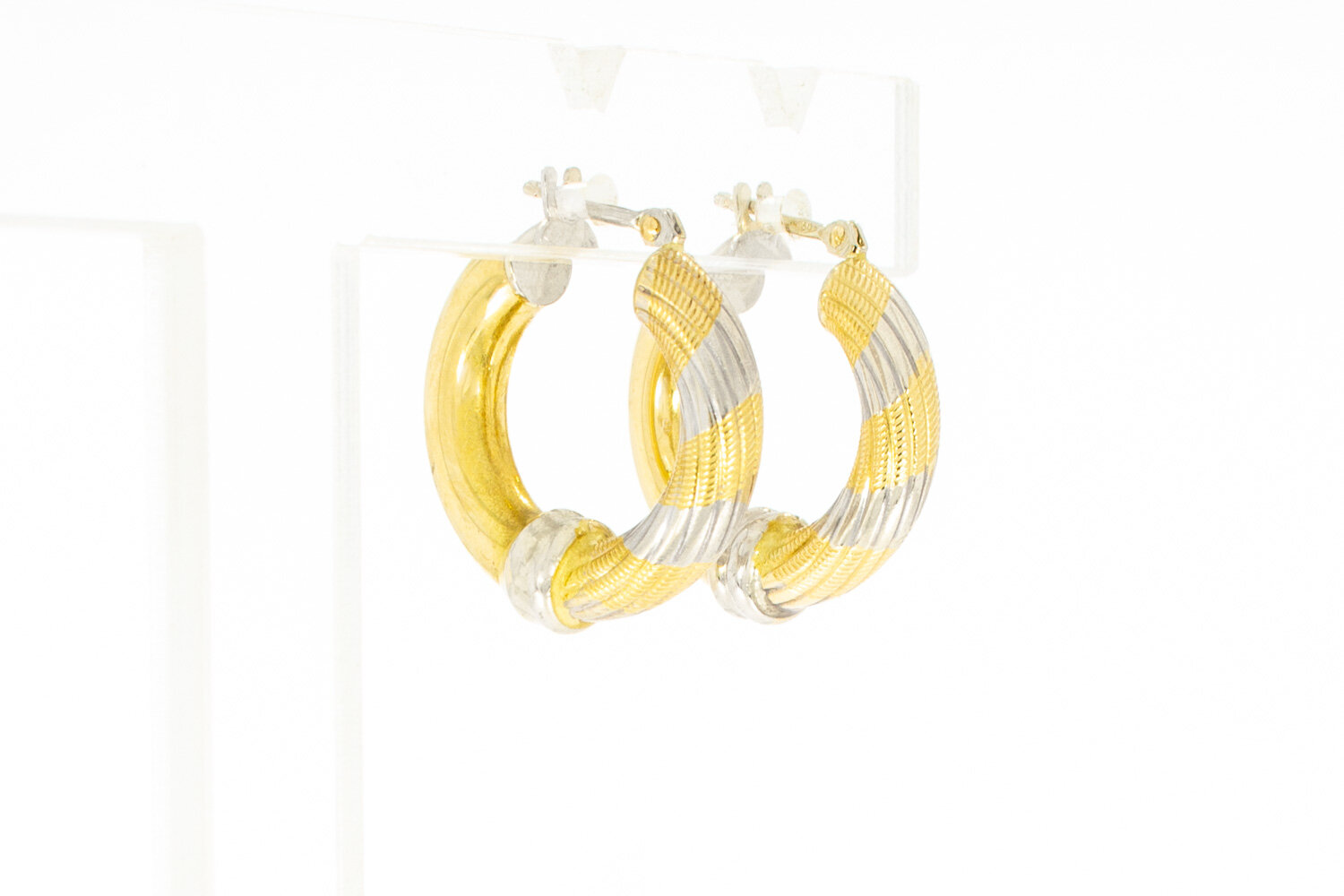 Bicolor gouden creolen dames 18 karaat - 1,9 cm