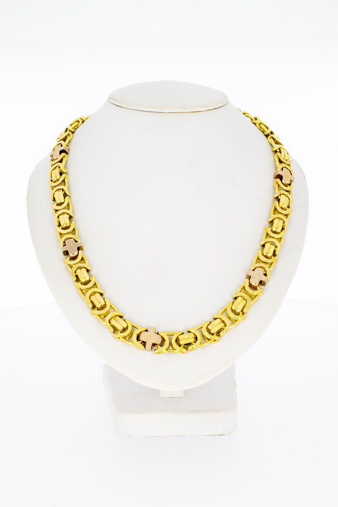 Bicolor gouden platte koningsketting heren 18 karaat - 67 cm